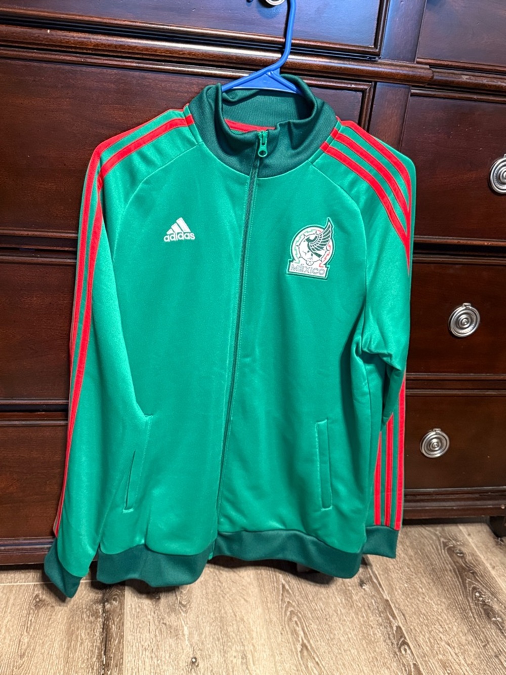adidas Green Track Jacket with Red Stripes and Team Crest